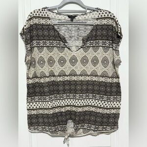 Lucky Brand Black and Cream Patterned Blouse